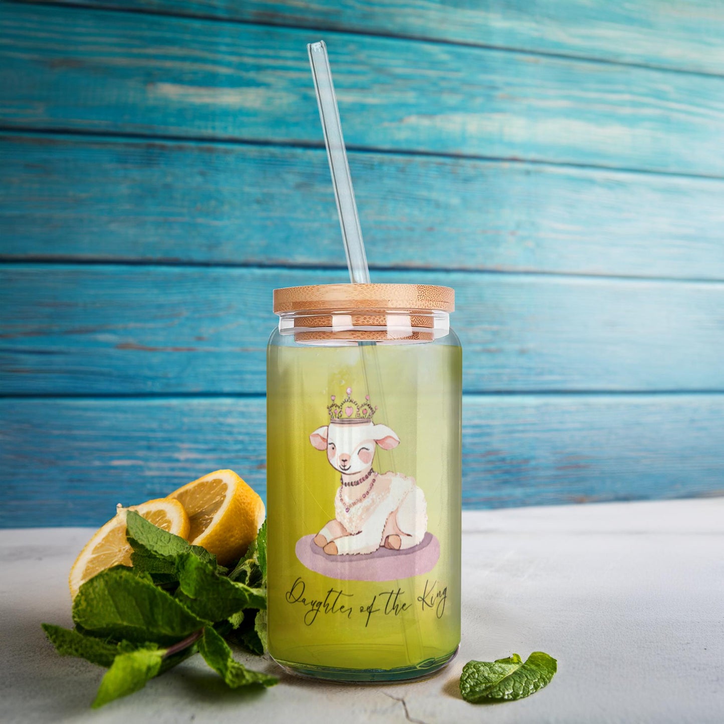 Daughter of the King 16 oz Can Glass with Lid & Straw